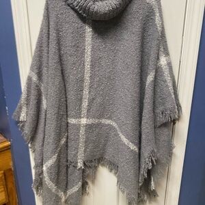Cozy Gray Turtleneck Poncho Sweater